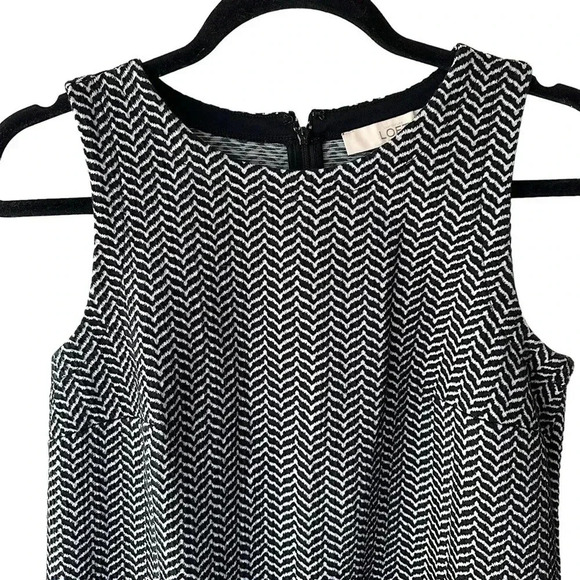 LOFT | NWOT | SLEEVELESS BLACK AND WHITE HERRINGBONE DRESS | SIZE: SMALL PETITE - Picture 2 of 10